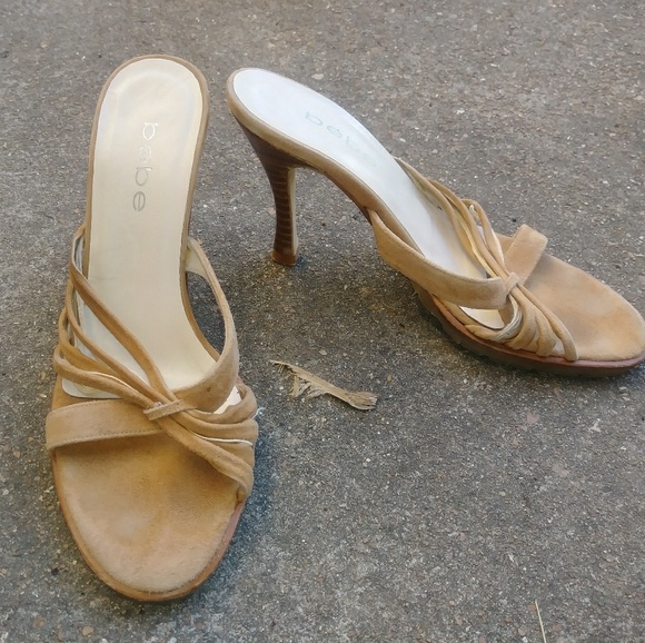 bebe Shoes - Bebe Tan Suede Sandal Heels 6